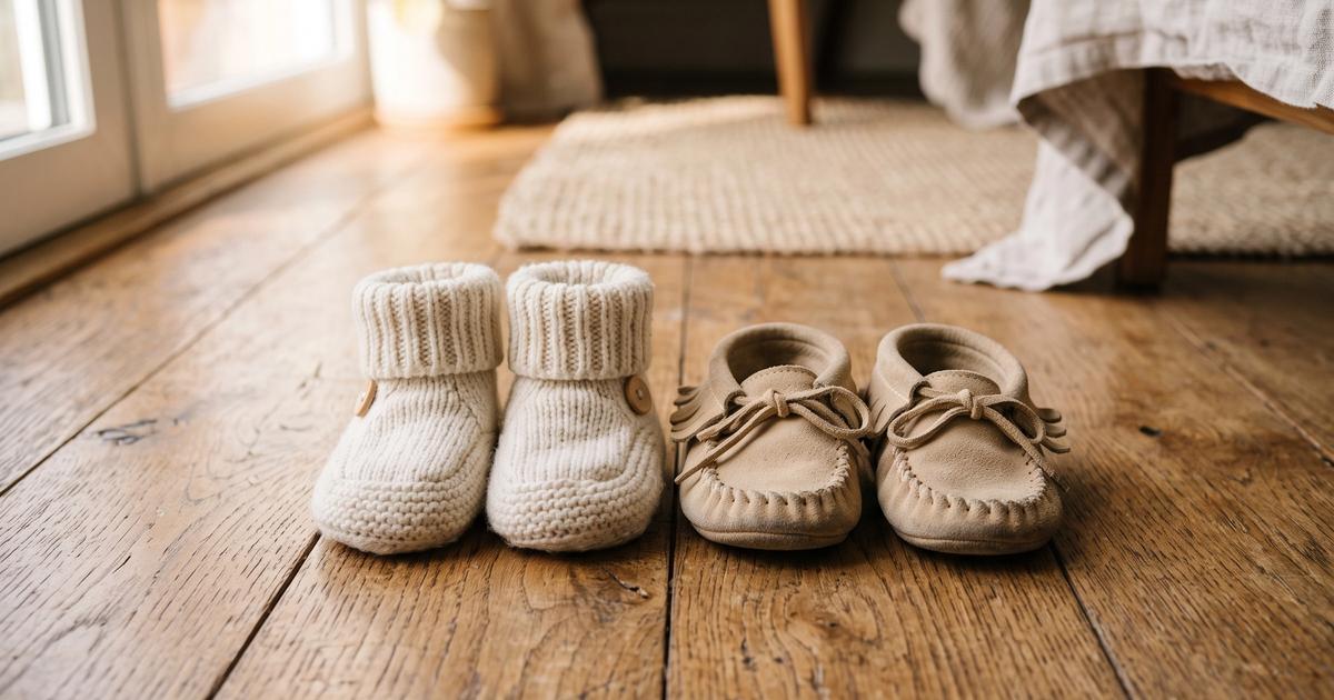 Two identical pairs of small shoes placed side by side.