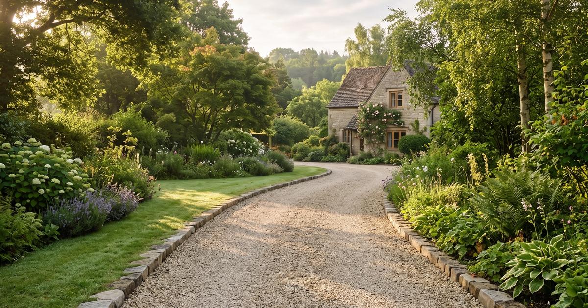 A clean gravel driveway with no weeds growing through the cracks.