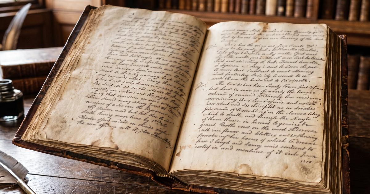 An open antique book with handwritten historical English text.