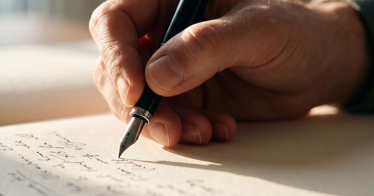 A close up of a right hand writing with a pen.
