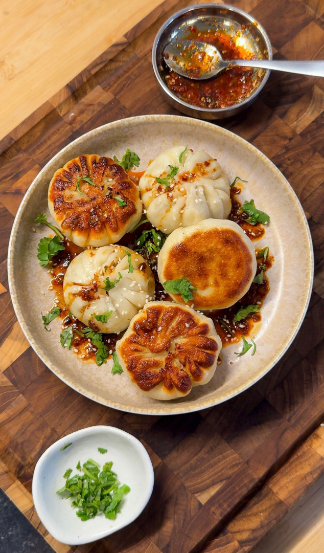 Pork &  Coriander ‘baos’ with hack