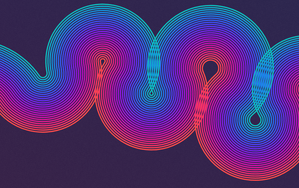 Full-bleed screenshot of the output — rainbow palette, a nice composition, dark background