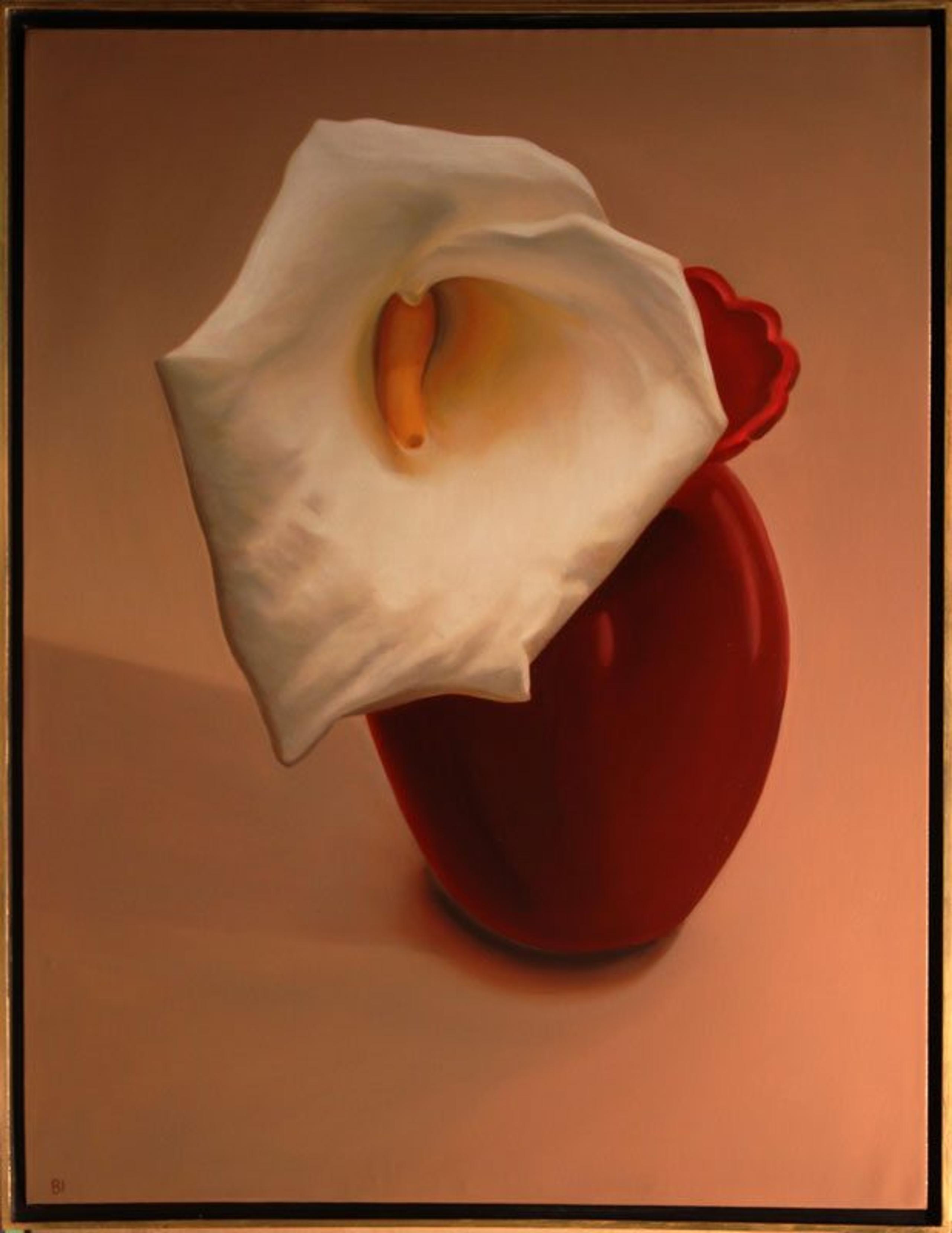 White Lily in Red Vase