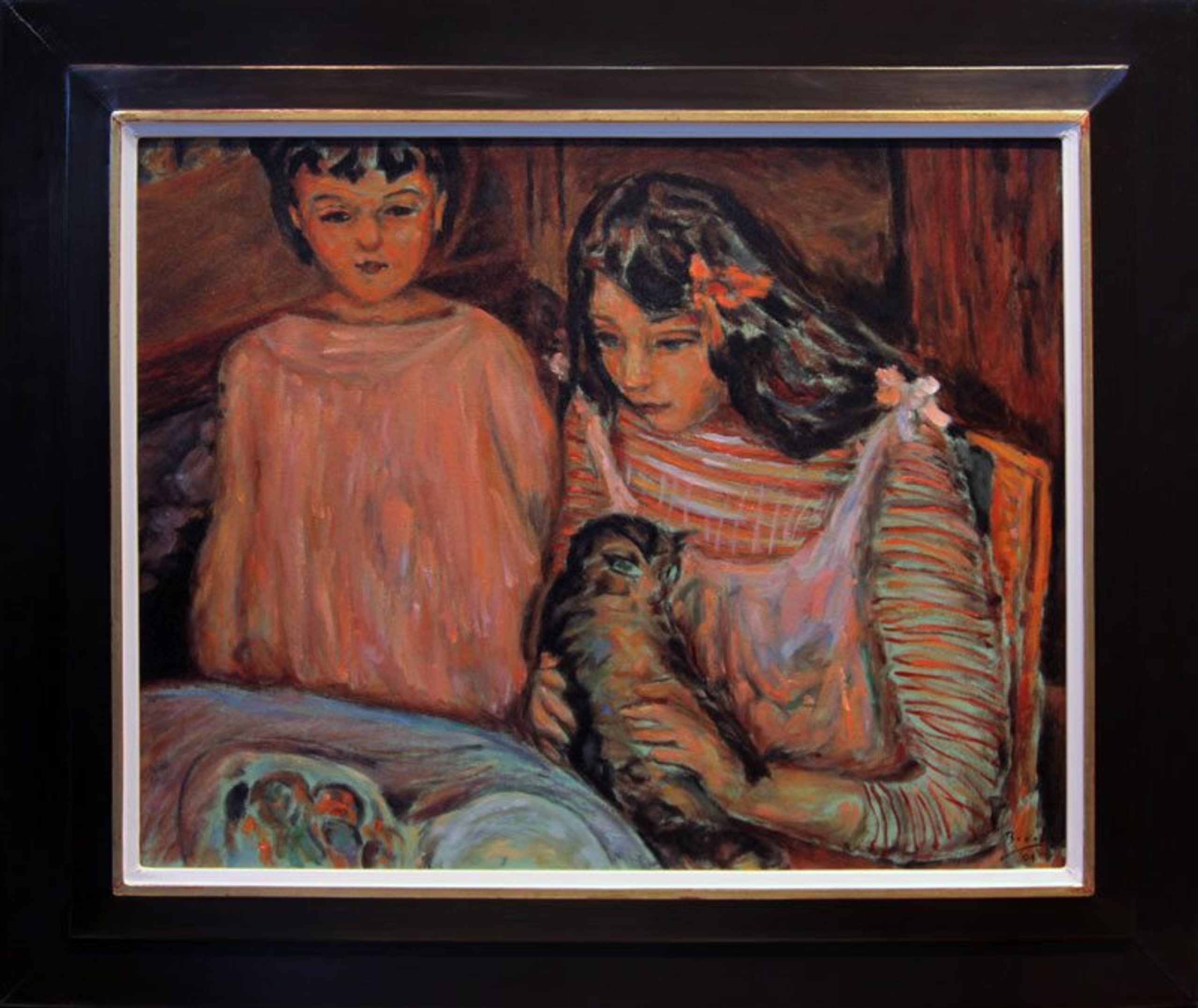 2 Girls w/ Cat — oil painting by Brock Irwin