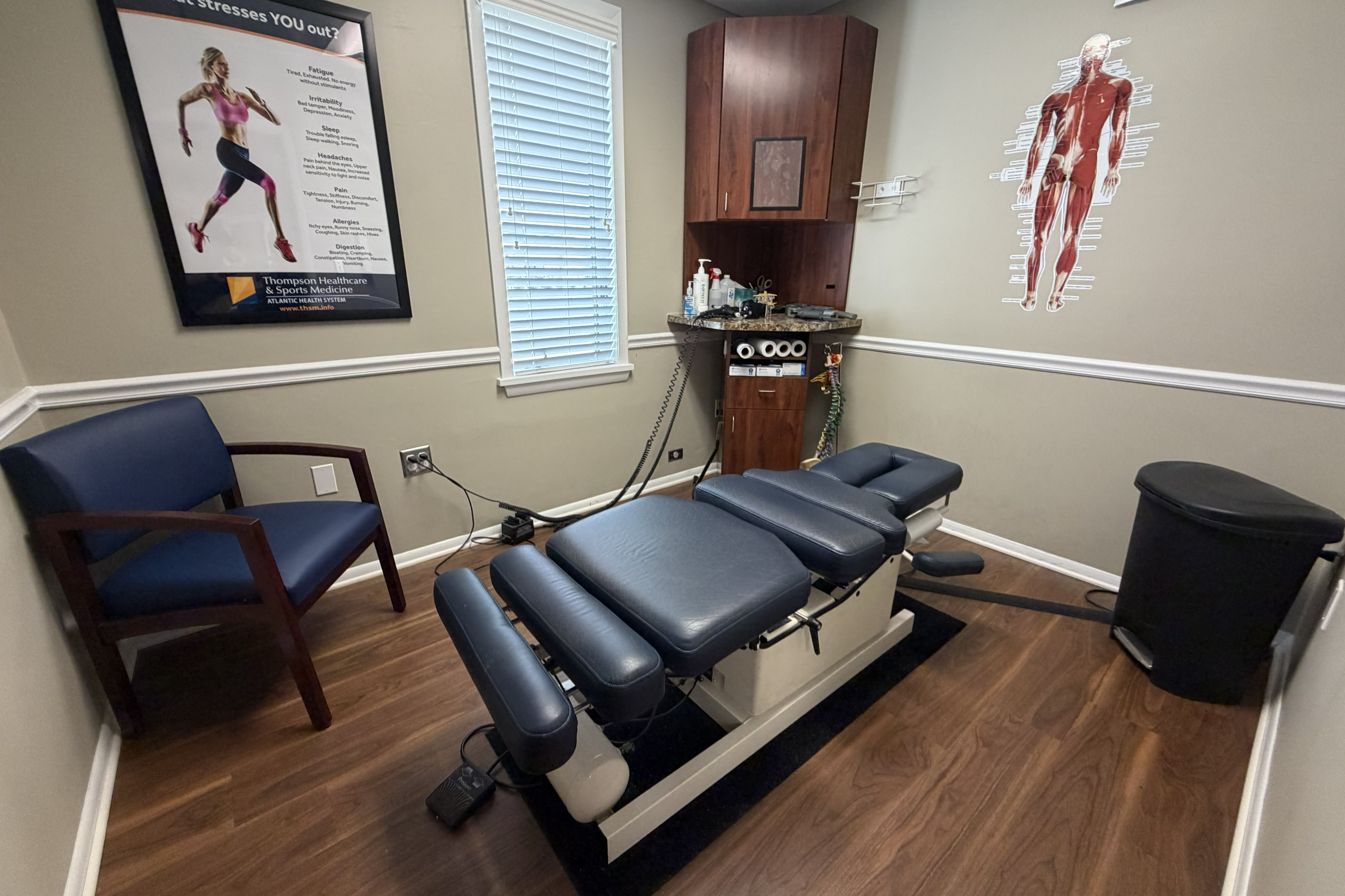 Chiropractic treatment room at the Toms River location of Thompson Healthcare & Sports Medicine.