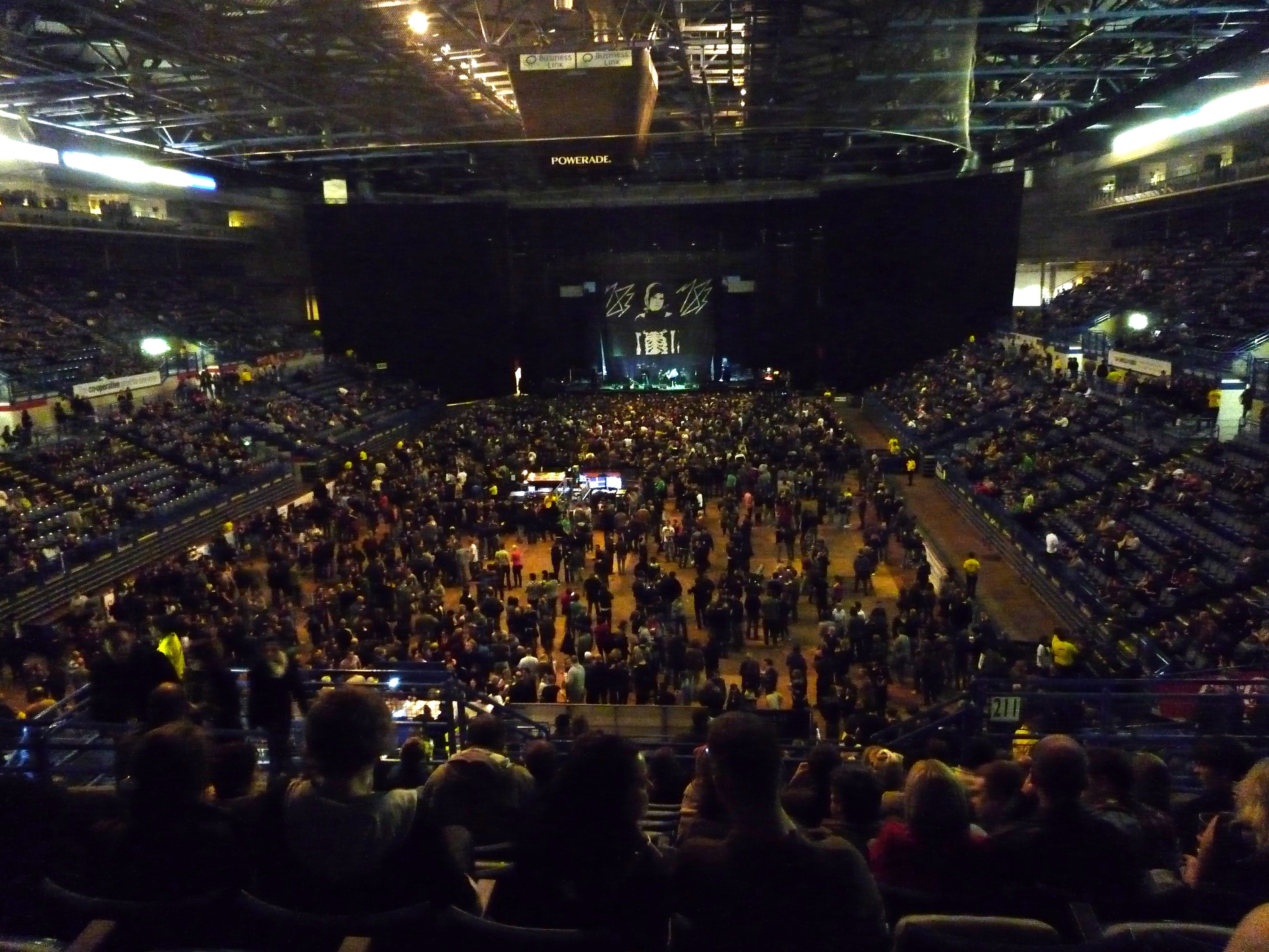 A concert crowd on the floor and in the tiered seats inside the Sheffield arena in December 2008