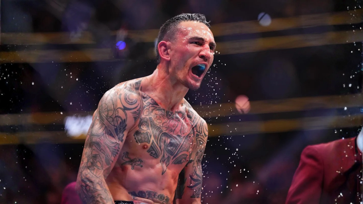 Max Holloway MMA fighter roars in intense action