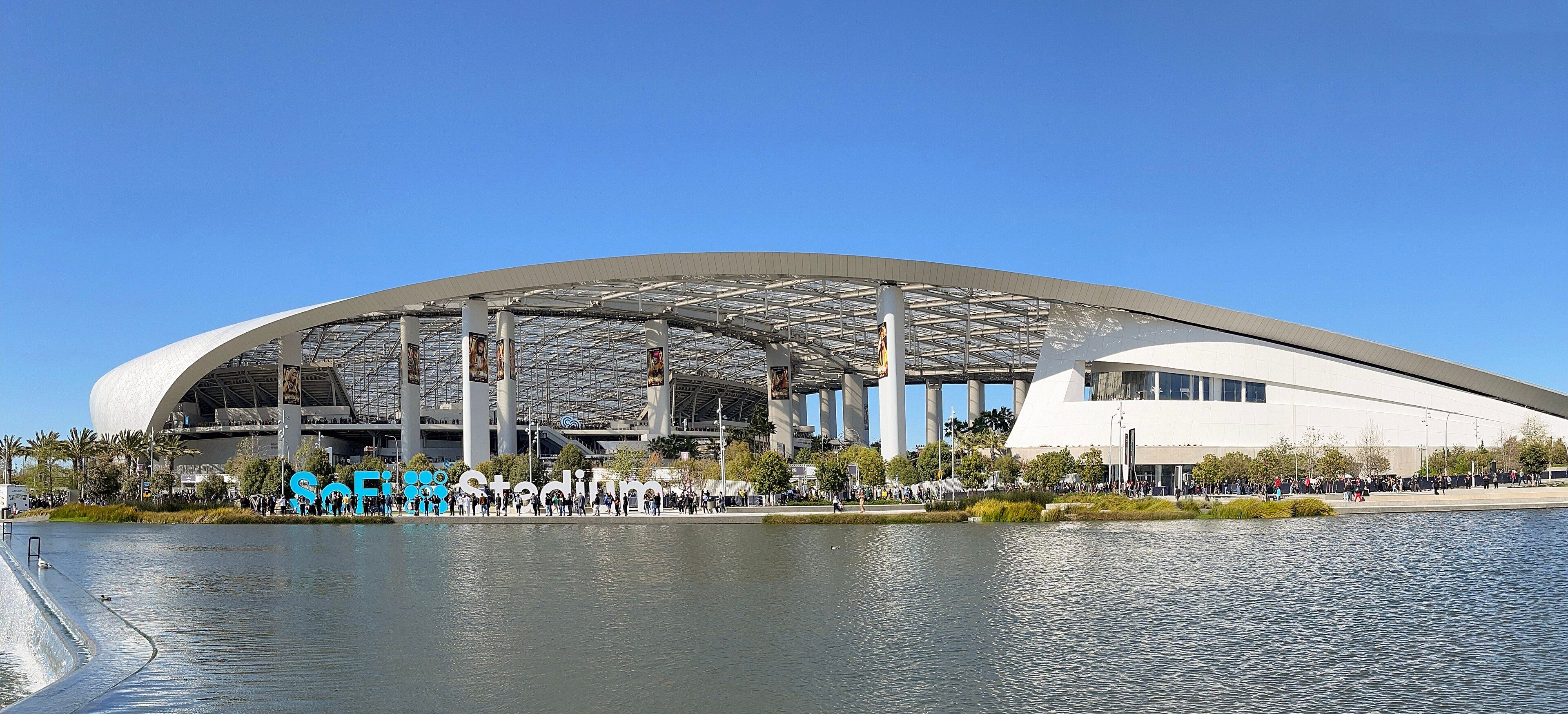 The exterior of SoFi Stadium in Inglewood, California, in April 2023