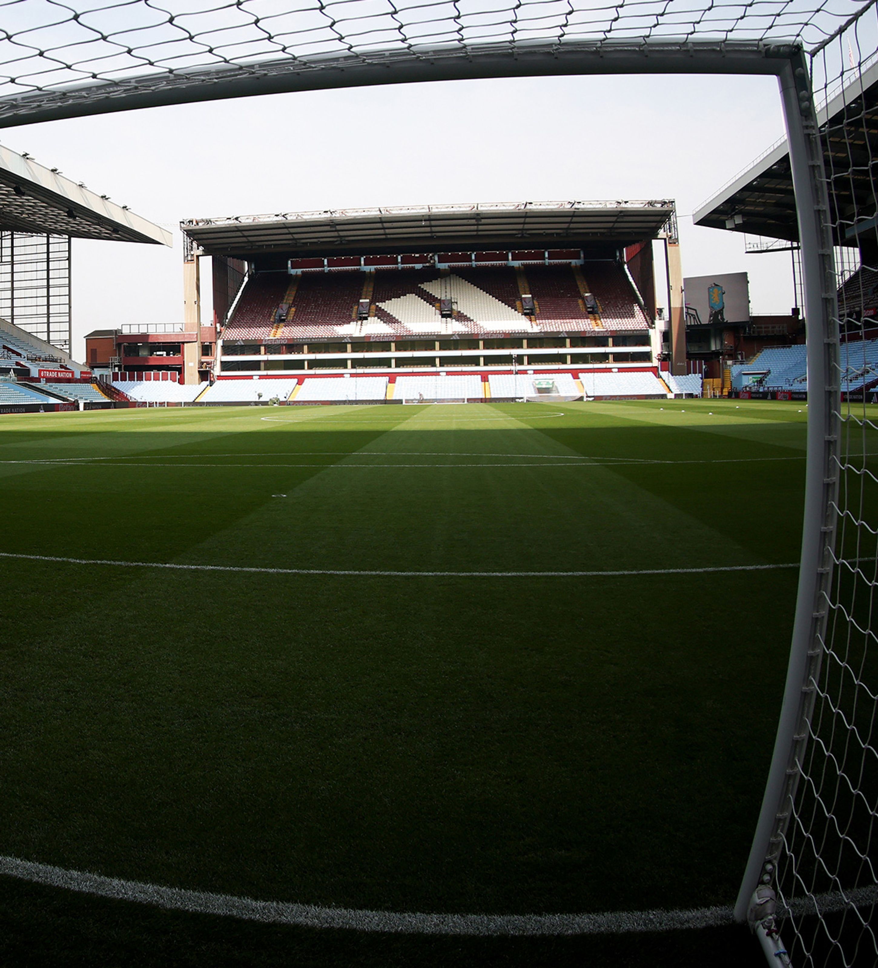 View of the pitch from a Villa Park goal, showcasing premium Aston Villa hospitality seating.