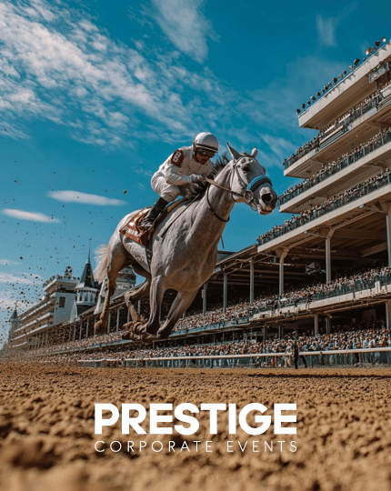 Grey racehorse and jockey with number 8 at Churchill Downs, mid-stride on dirt track.