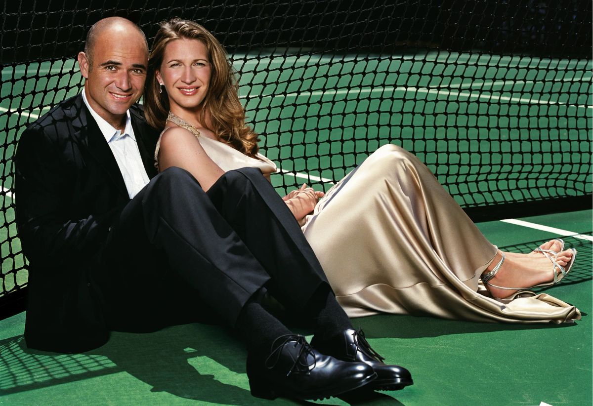 andre Agassi and Graf on Court in Formal Attire