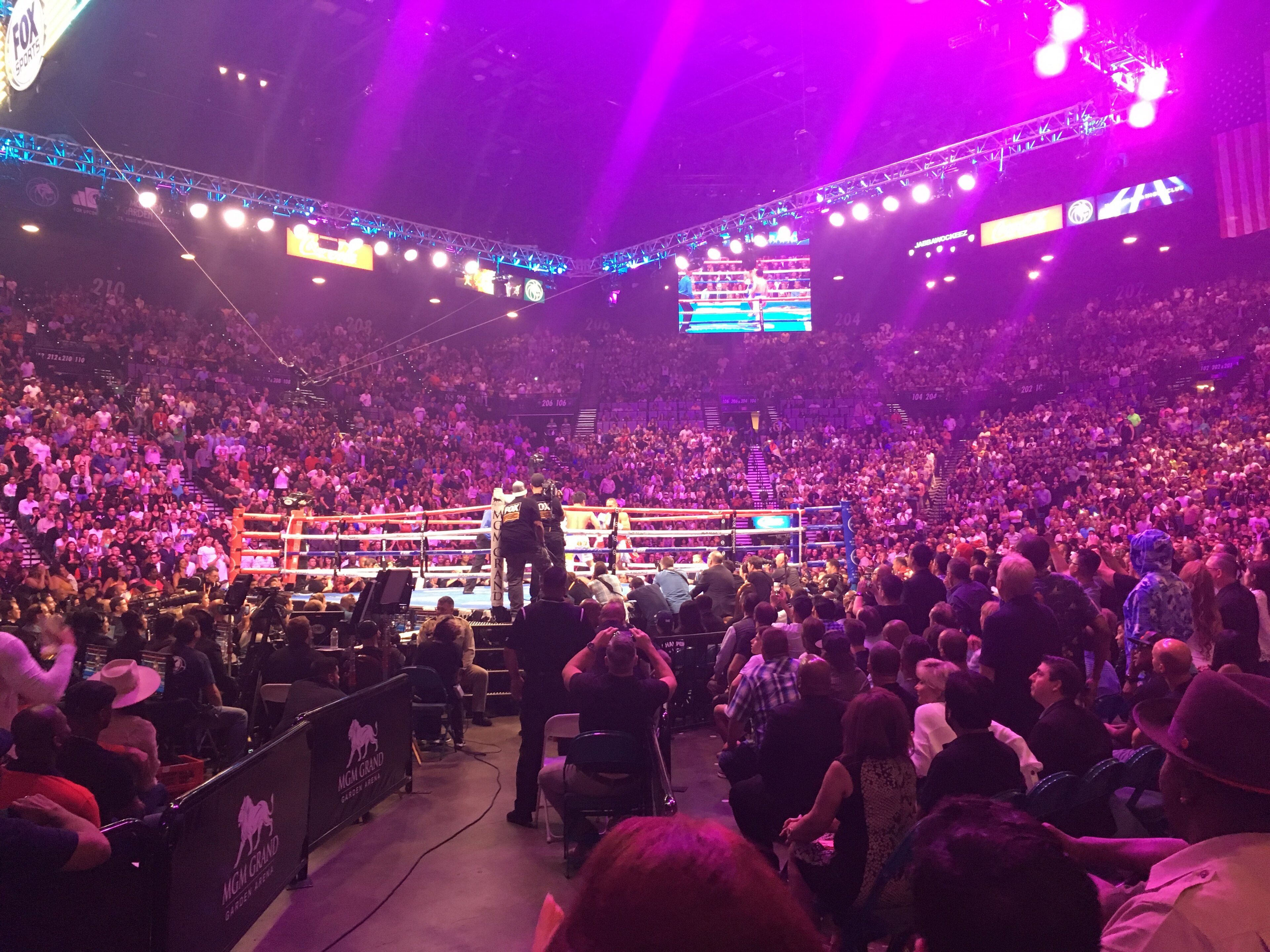 Packed MGM Grand Garden Arena during the Manny Pacquiao vs Keith Thurman fight in July 2019