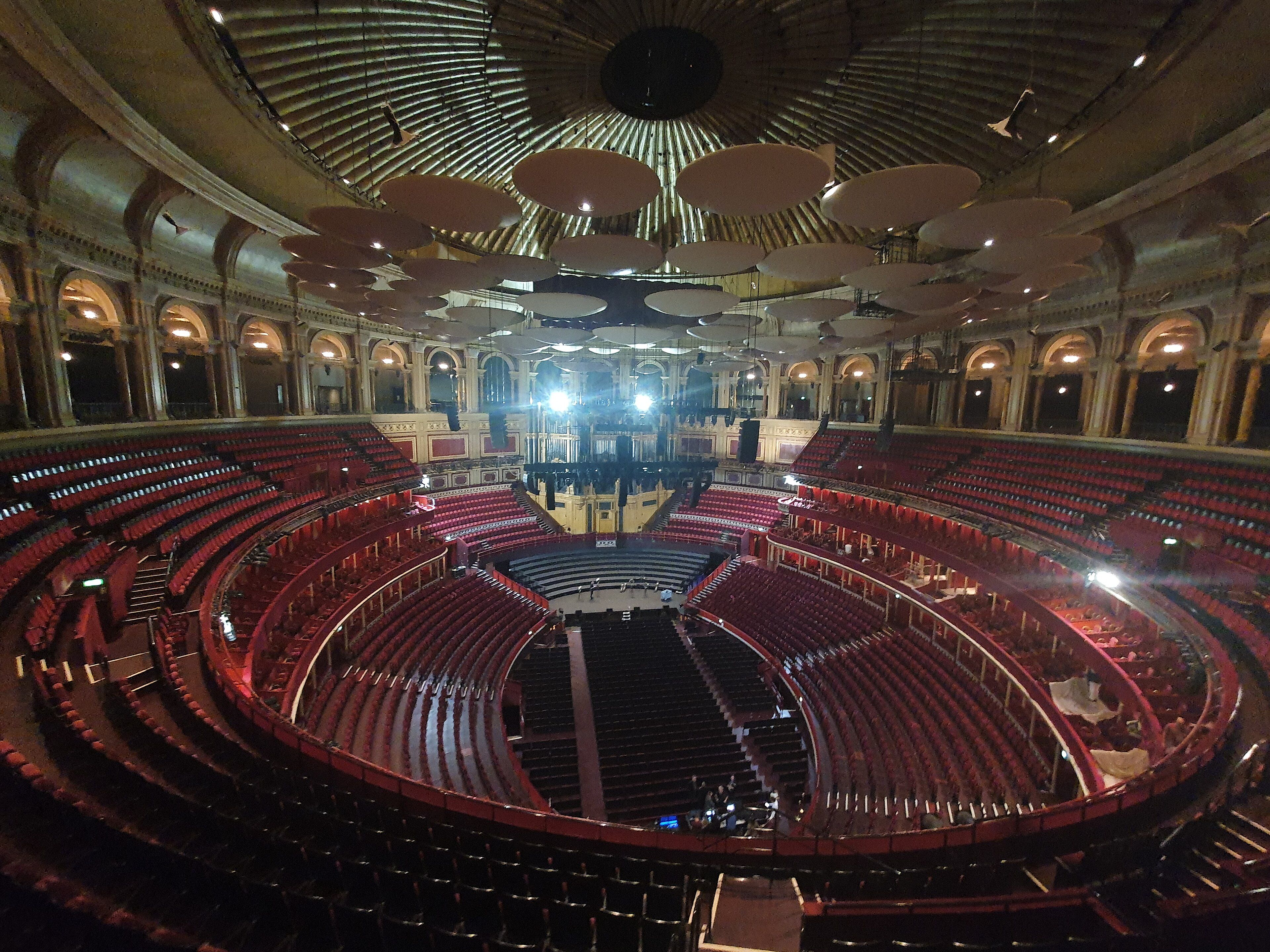Interior of the Royal Albert Hall showing tiers of boxes and the domed roof, September 2024