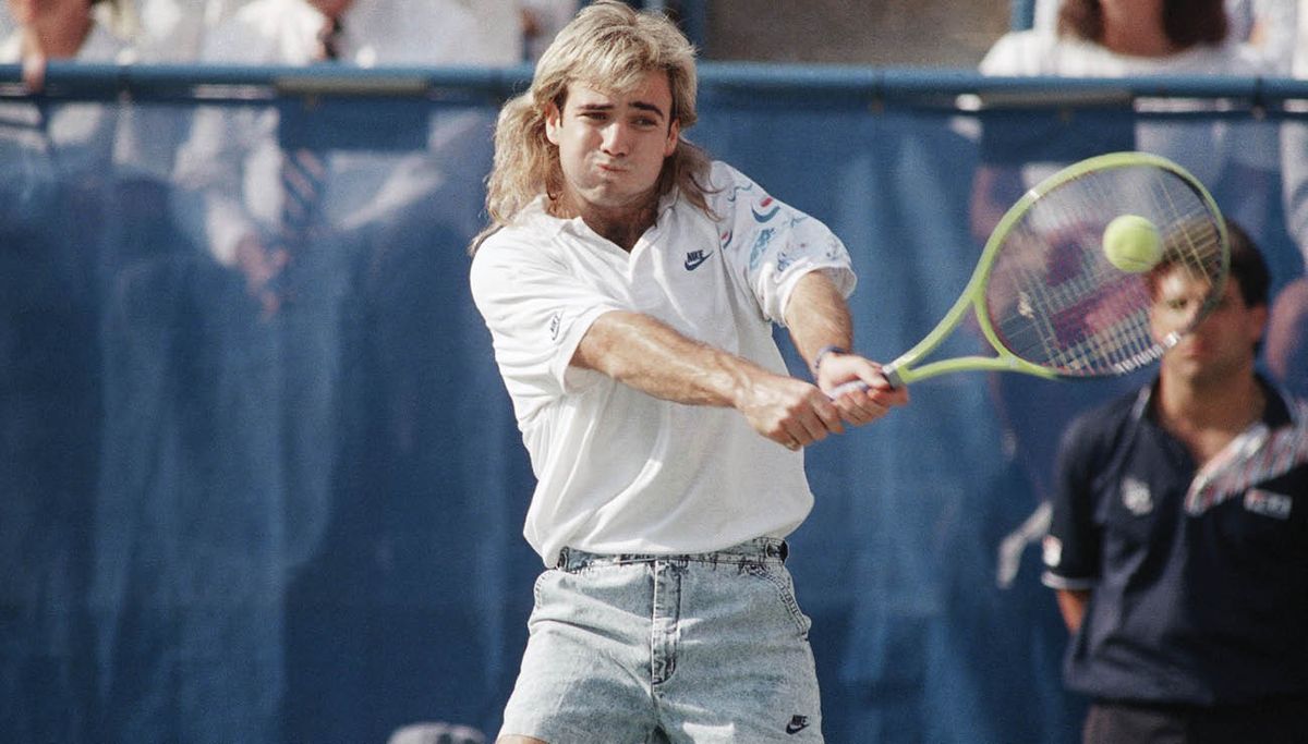 Andre Agassi in action on hard court - 90s Nike