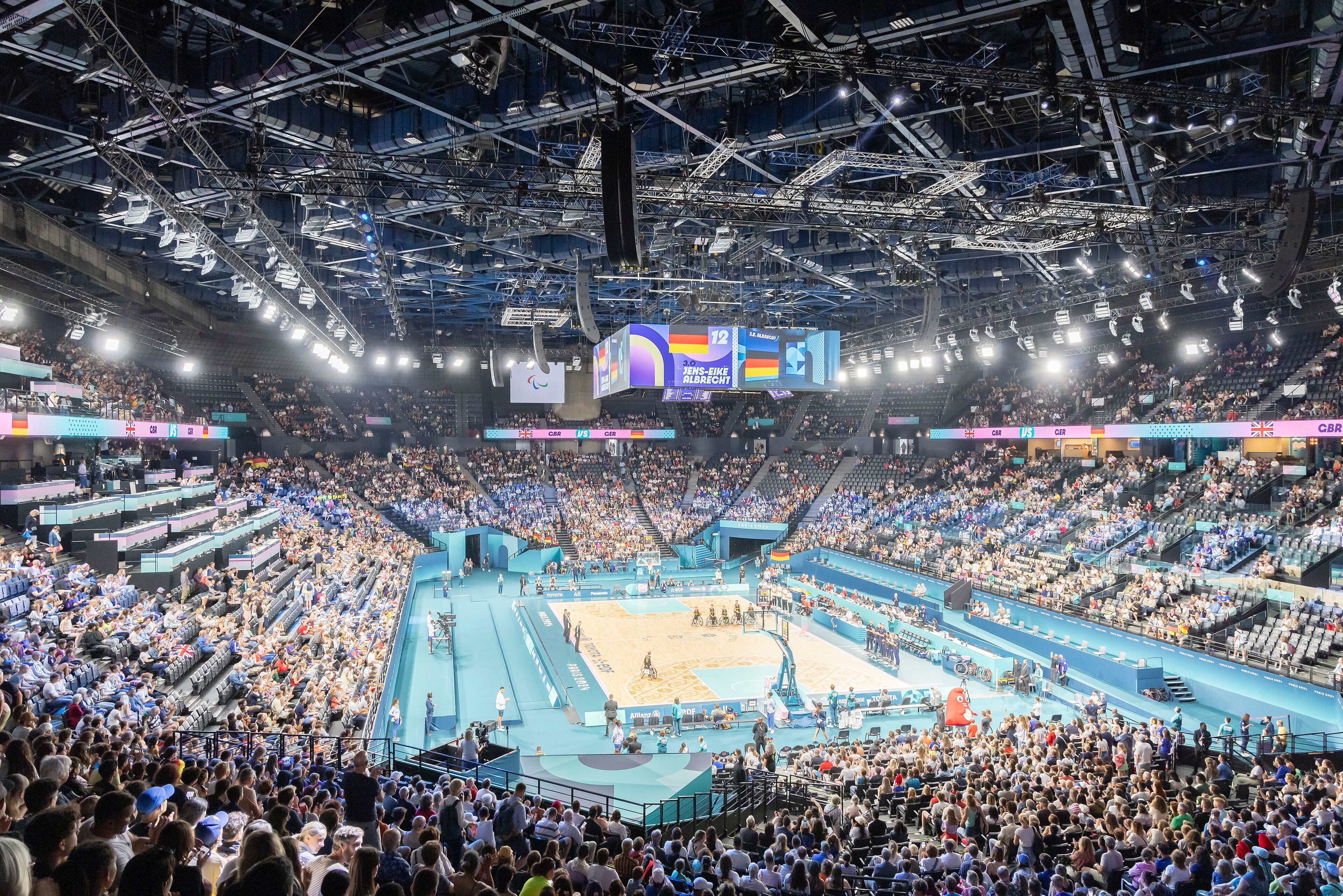 Wheelchair basketball match inside Accor Arena during the Paris 2024 Paralympic Games