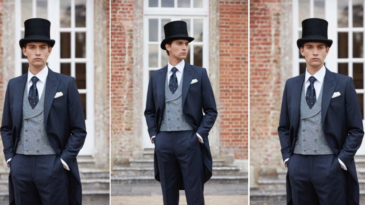 Young Man in Morning Suit at Stately Home Estate