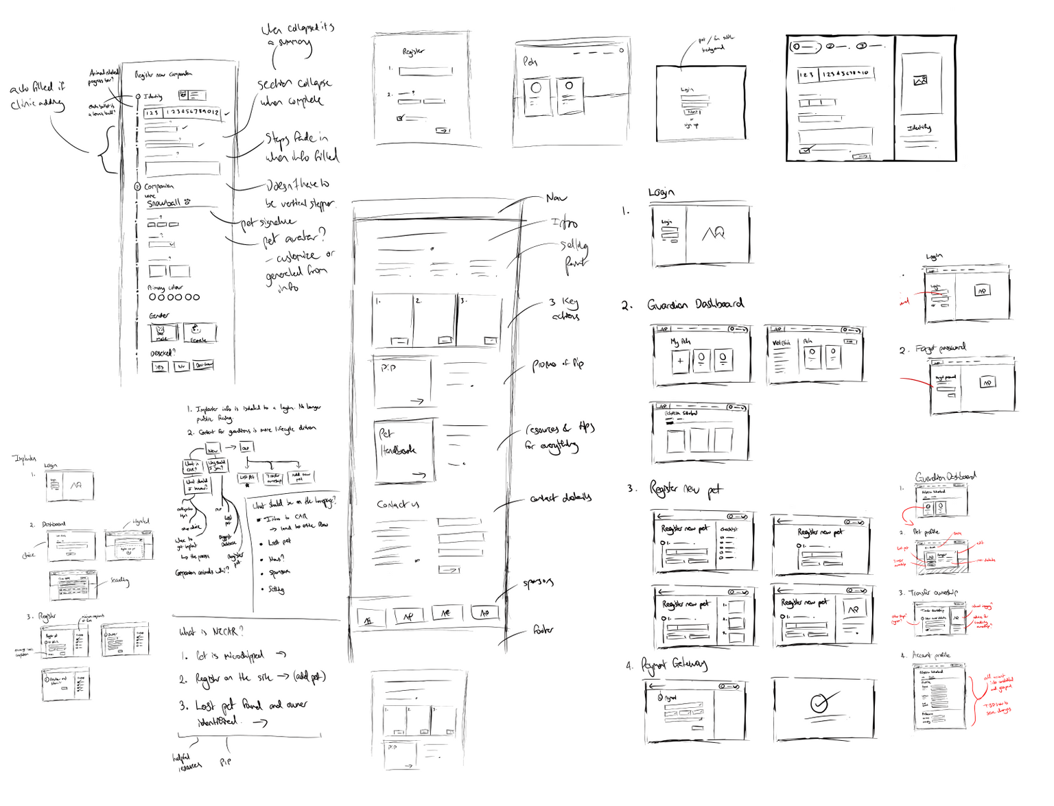 Rough sketches and wireframes.