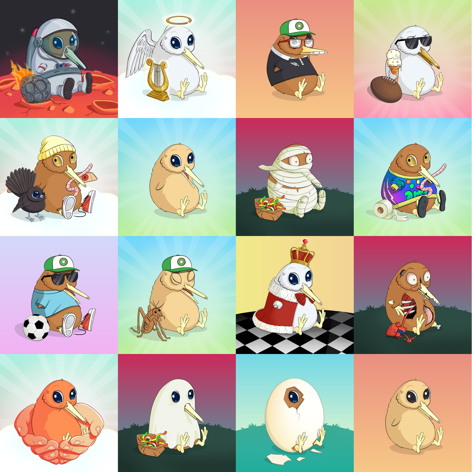 Collage of some kiwi designs for season 2.