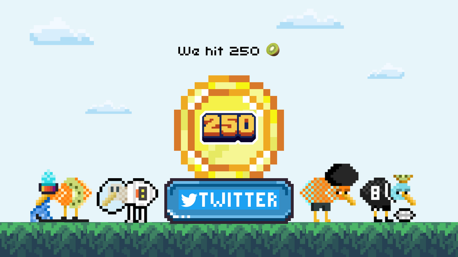 Celebrating our achievement of hitting 250 followers on twitter.