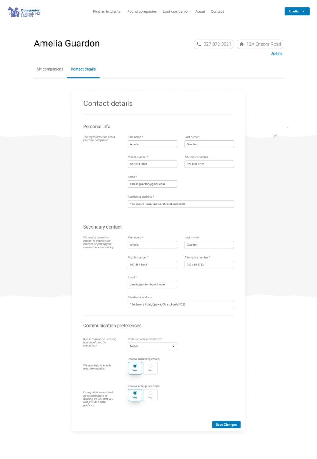 Edit page for the Guardian profile.