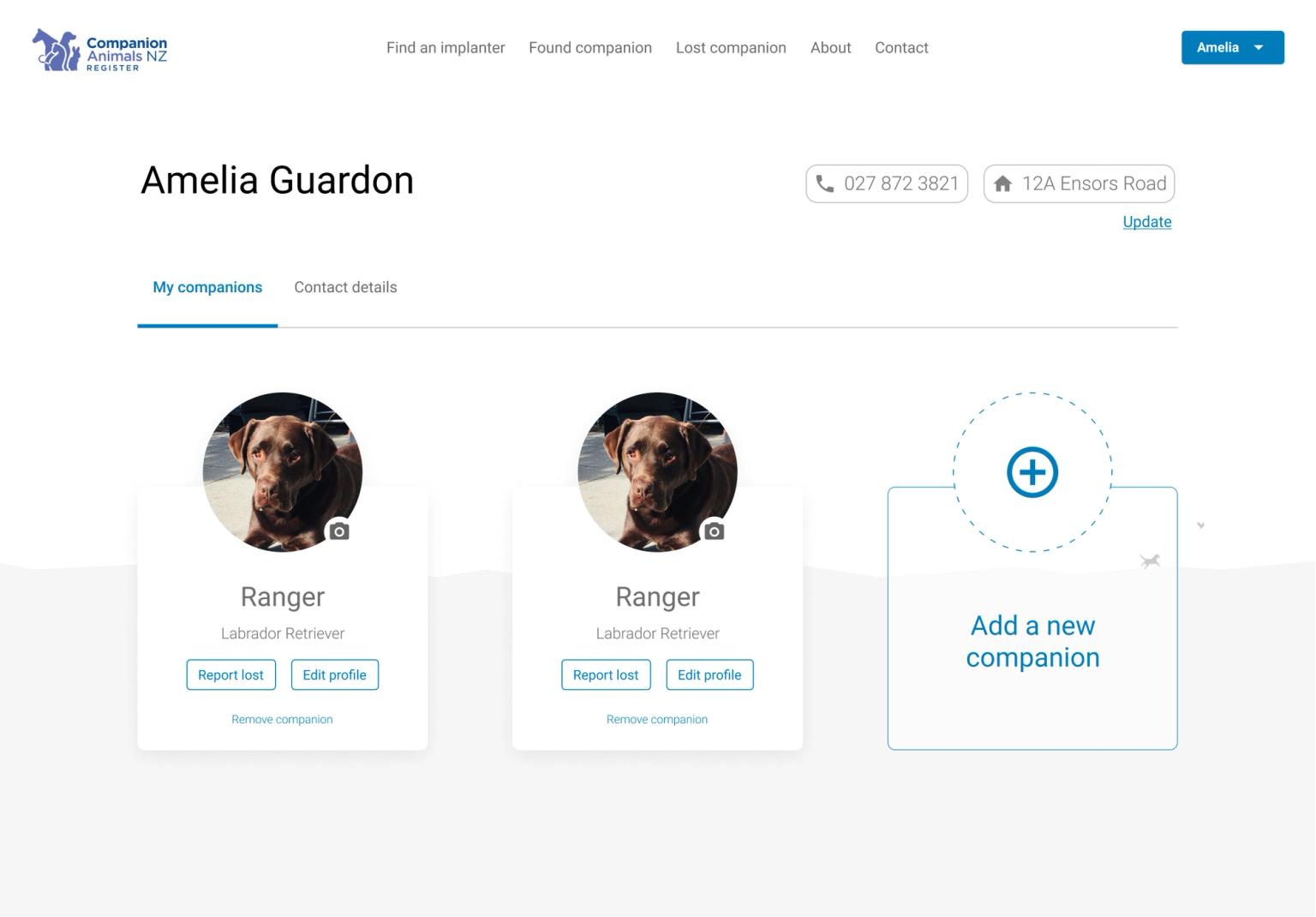 Dashboard for a logged in Guardian user type.