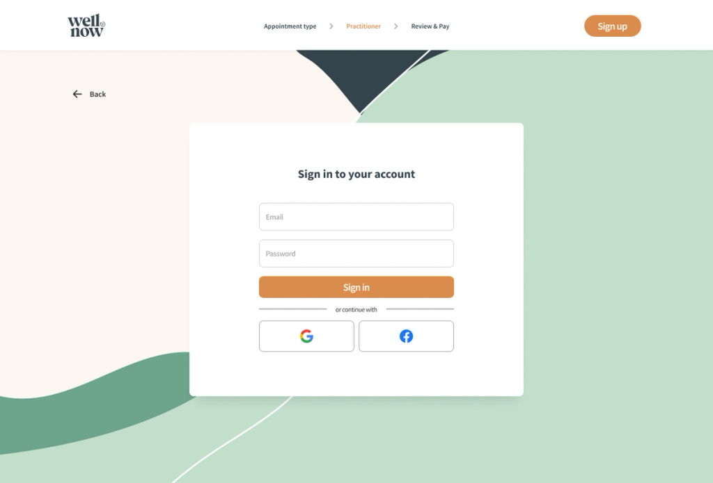 Sign screen for users who already have an account.