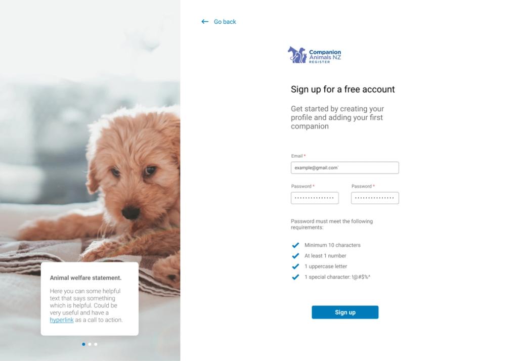 Account creation page.