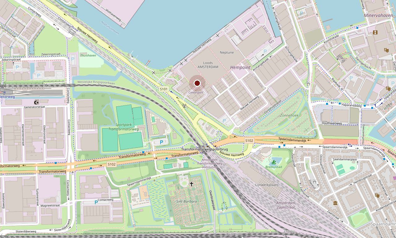 Kaart met de locatie van HGI aan de Nieuwe Hemweg 32 in Amsterdam