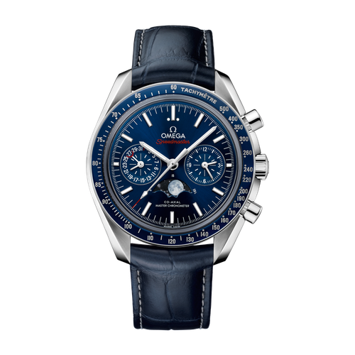 Omega Speedmaster Moonphase Blue Steel Alligator Leather 44.3mm