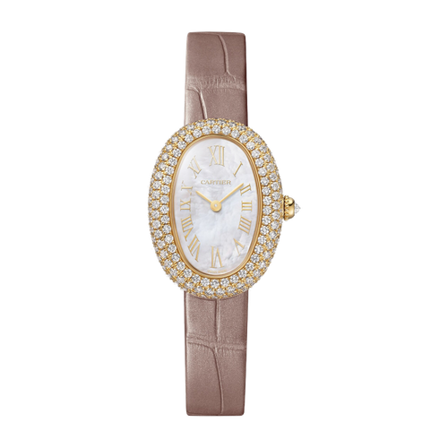 Cartier Baignoire Small Mother of Pearl Yellow Gold Alligator Leather 23.1mm
