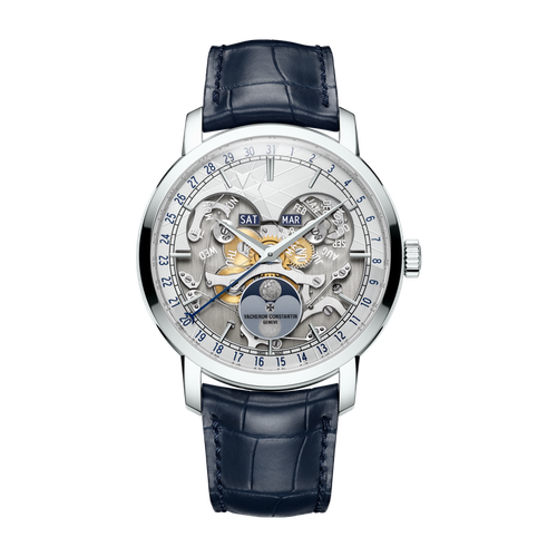 Vacheron Constantin Traditionnelle Complete Calendar Openface Silver Platinum Alligator Leather 41mm