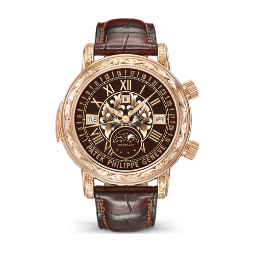 Patek Philippe Grand Complications Sky Moon Tourbillon Brown Rose Gold Alligator Leather 44mm