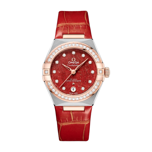 Omega Constellation Red Two-Tone Alligator Leather 29mm