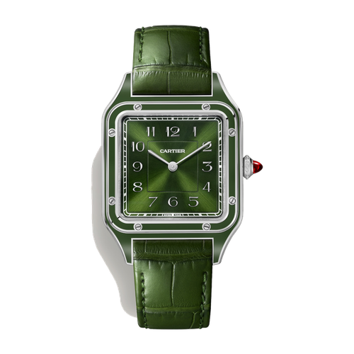Cartier Santos-Dumont Large Green Platinum Alligator Leather 31.4mm