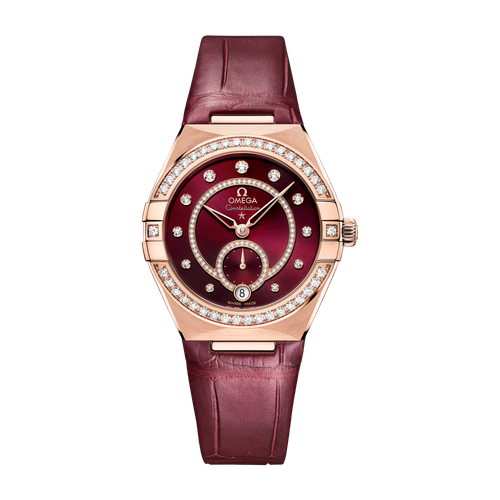 Omega Constellation Red Rose Gold Alligator Leather 34mm