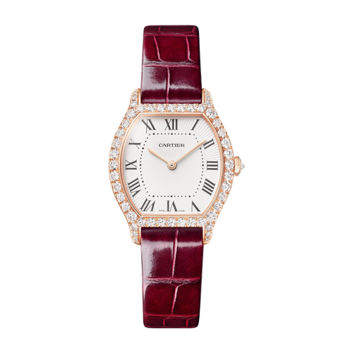 Cartier Tortue Small White Rose Gold Alligator Leather 26.8mm