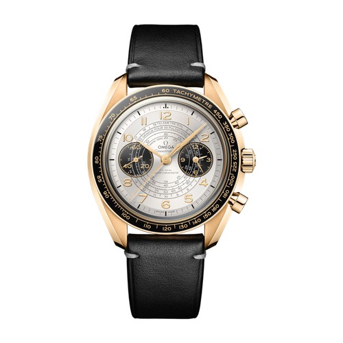 Omega "Paris 2024" Speedmaster Chronoscope Silver Yellow Gold Leather 43mm