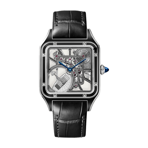 Cartier Santos-Dumont Skeleton Steel Alligator Leather 31.4mm
