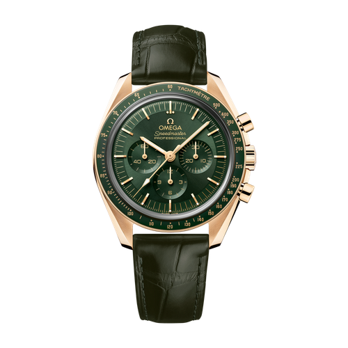 Omega Speedmaster Moonwatch Professional Green Yellow Gold Alligator Leather 42mm