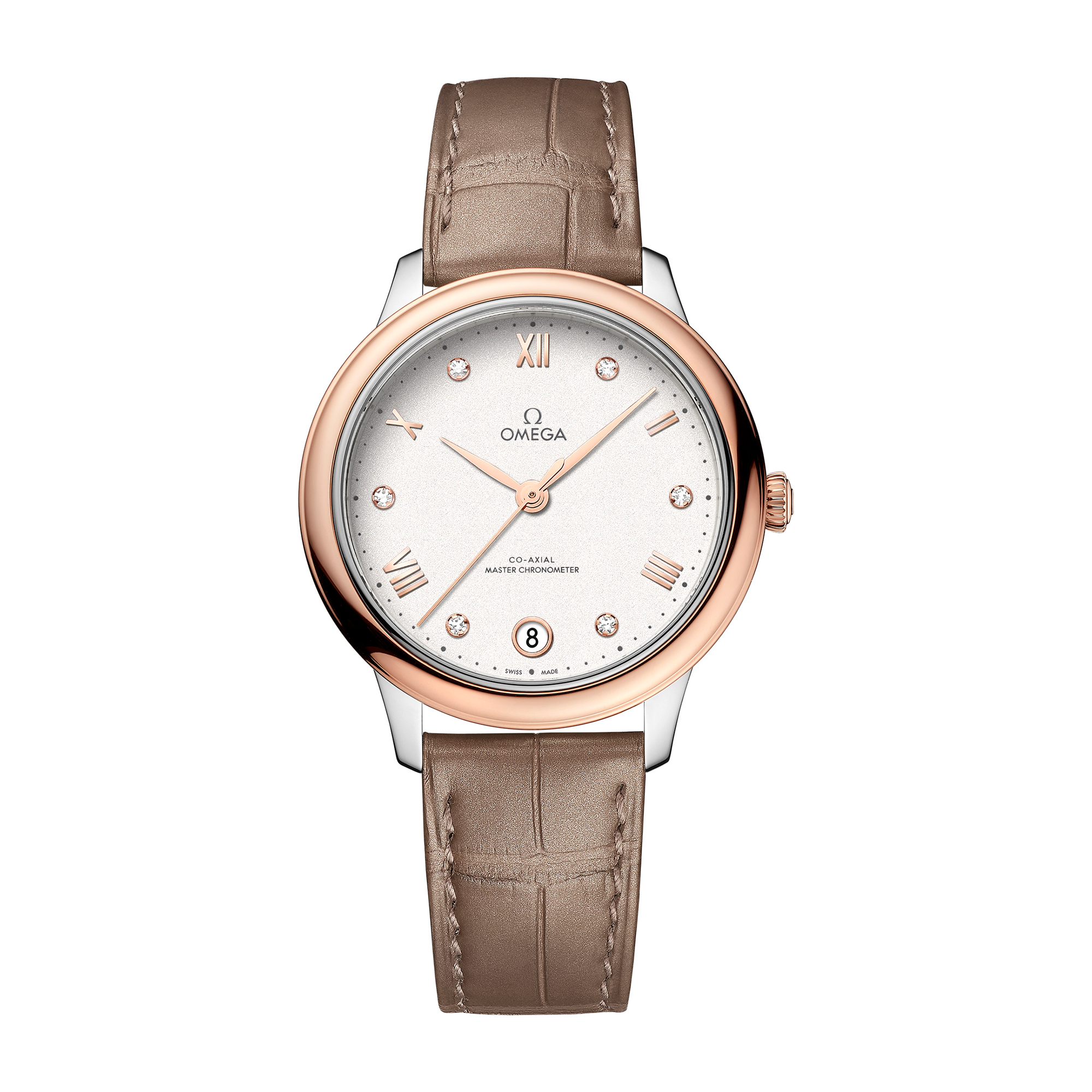 Omega De Ville Prestige Silver Two-Tone Alligator Leather 34mm
