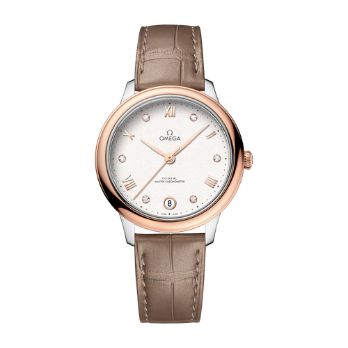 Omega De Ville Prestige Silver Two-Tone Alligator Leather 34mm