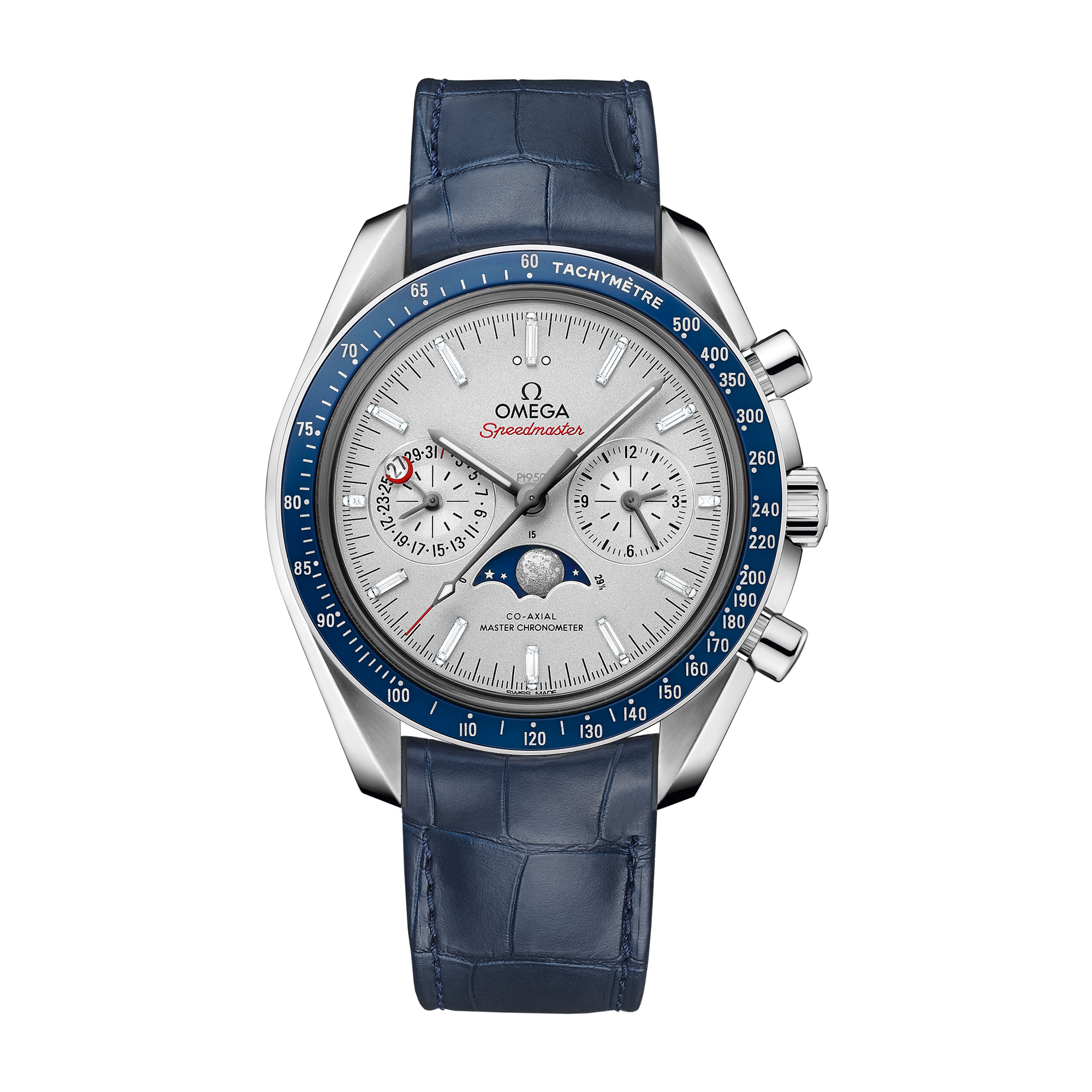 Omega Speedmaster Moonphase Grey Platinum Alligator Leather 44.3mm