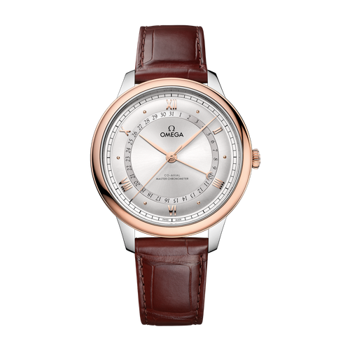 Omega De Ville Prestige Silver Two-Tone Alligator Leather 42mm