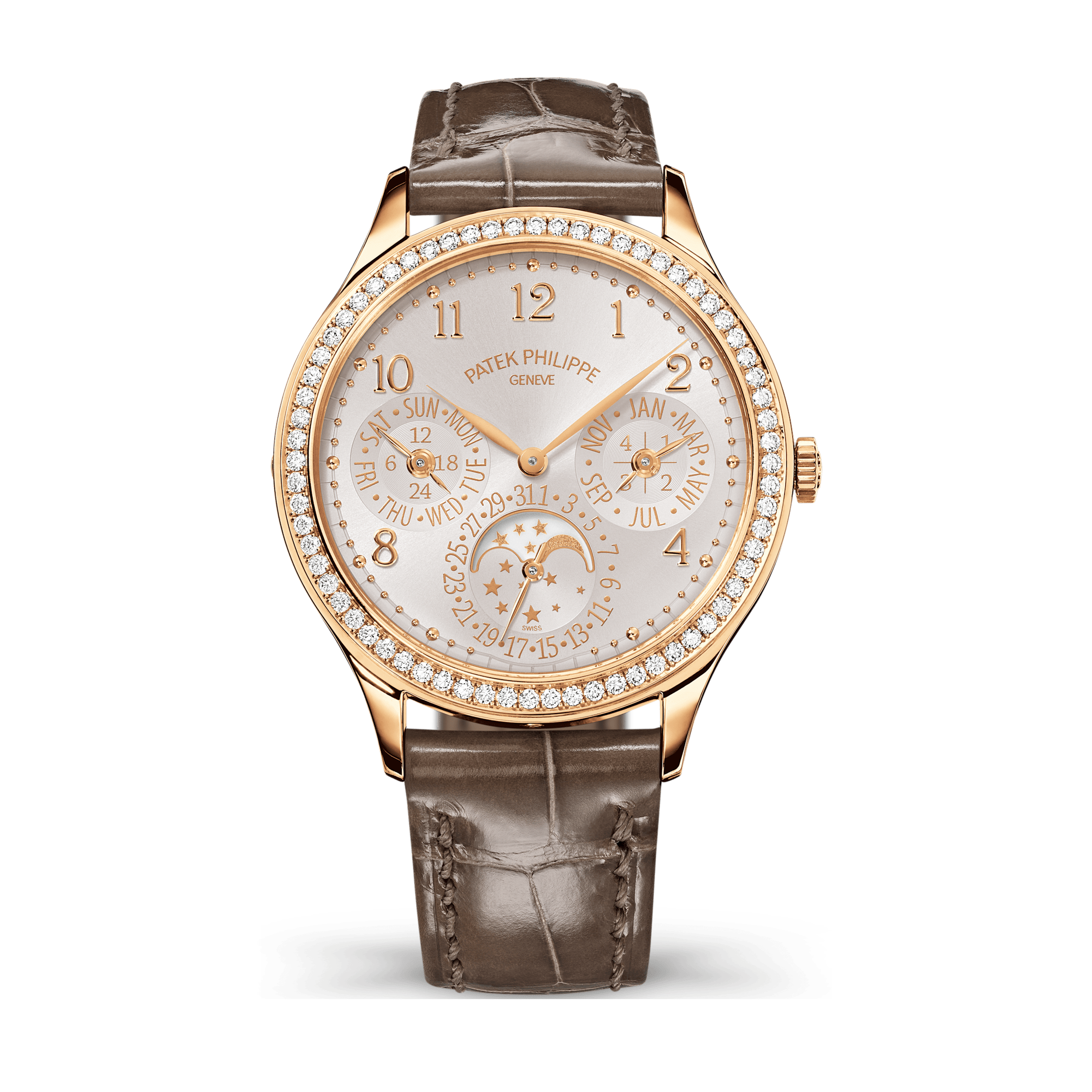 Patek Philippe Grand Complications Silver Rose Gold Alligator Leather 35.1mm