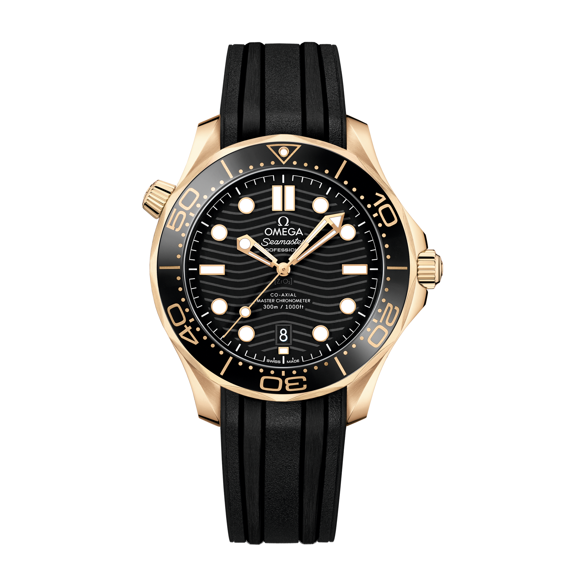 Omega Seamaster Diver 300M Black Yellow Gold Rubber 42mm