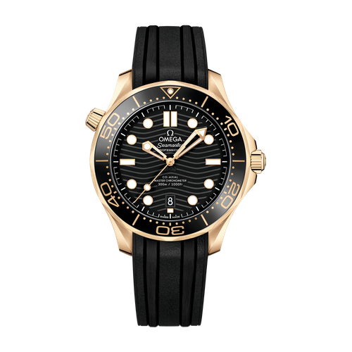 Omega Seamaster Diver 300M Black Yellow Gold Rubber 42mm