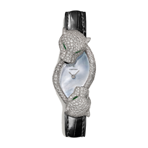 Cartier Panthère Jewelry Mother of Pearl White Gold Alligator Leather 22.6mm