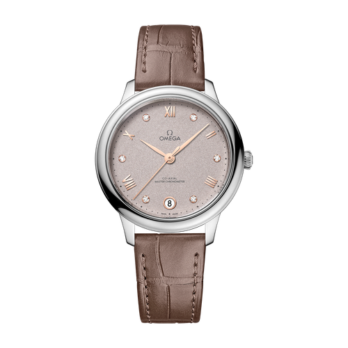 Omega De Ville Prestige Grey Steel Alligator Leather 34mm