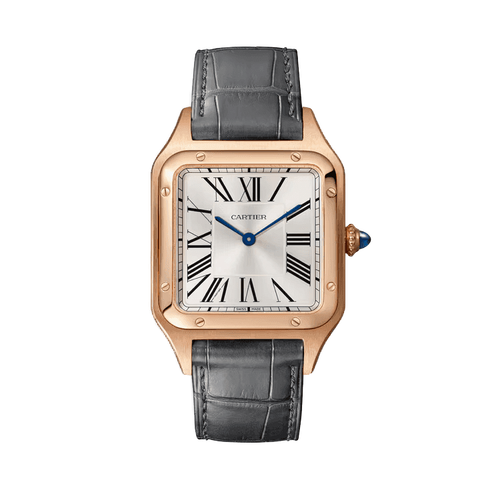 Cartier Santos-Dumont Large Silver Rose Gold Alligator Leather 31.4mm