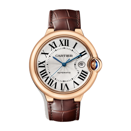 Cartier Ballon Bleu 42 mm Silver Rose Gold Alligator Leather 42mm